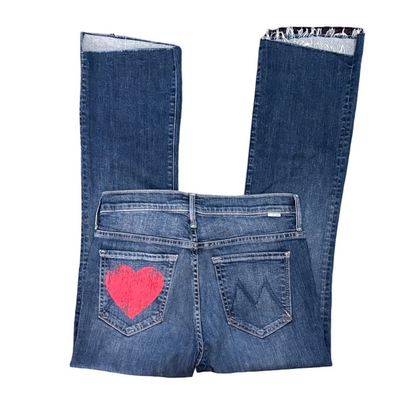 MOTHER Insider Crop Step Fray Blue Denim Jeans Love on the Edge Heart Size 27 - Picture 7 of 16